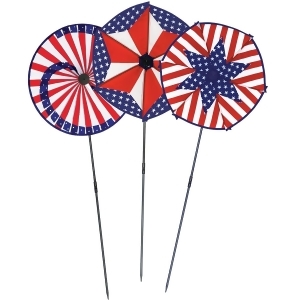 Pack of 6 Red White and Blue Patriotic Stars and Stripes Wind-Wheel Yard Decorations 3' - All