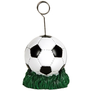 Pack of 6 Black and White Soccer Ball Photo or Balloon Holder Party Decorations 6 oz. - All