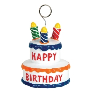 Pack of 6 Multi-Colored Happy Birthday Cake Photo or Balloon Holder Party Decorations 6 oz. - All
