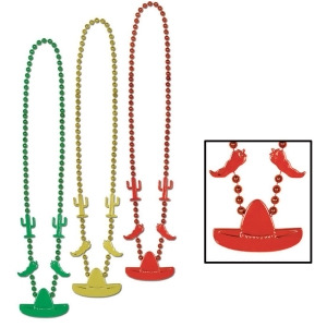 Club Pack of 36 Green Yellow and Red Beaded Mexican Fiesta Party Necklaces 33 - All