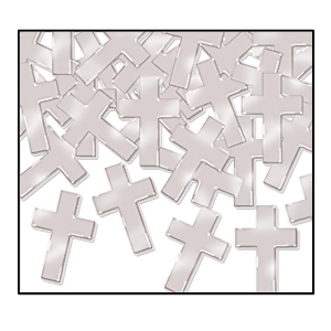 Club Pack of 12 Silver Fanci-Fetti Cross Celebration Confetti Bags 1 oz. - All