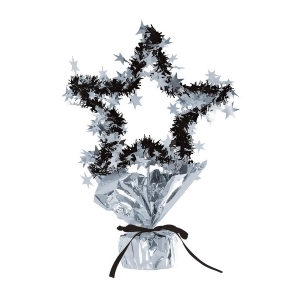 Club Pack of 12 Black and Silver Star Gleam 'N Shape New Year's Centerpieces 11.5'' - All