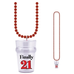 Club Pack of 12 Red Finally 21 Birthday Shot Glass Bead Necklaces 33 - All