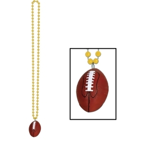 Club Pack of 12 Gold Beads with Football Medallion Party Necklaces 33 - All