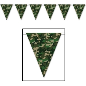 Club Pack of 12 Military Themed Camo Flag Outdoor Pennant Banner Hanging Party Decorations 12' - All