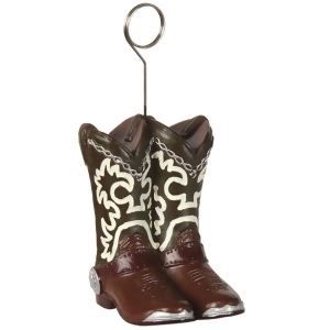 Pack of 6 Brown Country Western Cowboy Boots Photo or Balloon Holder Party Decorations 6 oz. - All
