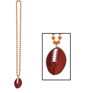 Club Pack of 12 Orange Beads with Football Medallion Party Necklaces 33 - All