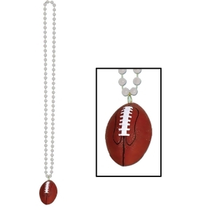 Club Pack of 12 Silver Beads with Football Medallion Party Necklaces 33 - All