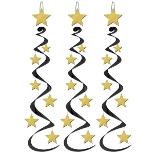 Club Pack of 18 Black and Gold Star Hanging Whirl Decorations 30 - All