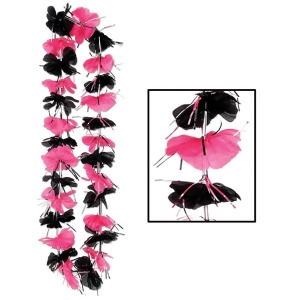 Pack of 12 Pink and Black Bachelorette Diva Floral Tropical Party Lei Necklaces 36 - All