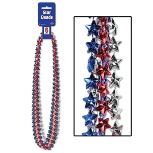 Club Pack of 72 Assorted Red Silver and Blue Star Beaded Necklace Party Favors 33'' - All
