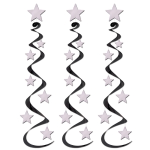 Club Pack of 18 Black and Silver Star Hanging Whirl Decorations 30 - All