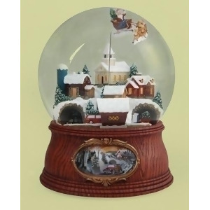 7.5 Musical Santa Flying Over Town with Rotating Cars Decorative Christmas Glitterdome - All