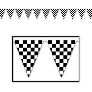 Club Pack of 12 Black and White Checkered Pennant Banner Hanging Decorations 30' - All