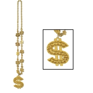 Club Pack of 12 Shiny Gold Casino Night Beads with Dollar Sign Party Necklaces 33 - All