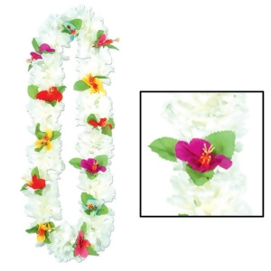 Pack of 12 Lush Tropical Hawaiian Luau White Carnation Floral Lei Necklaces 40 - All