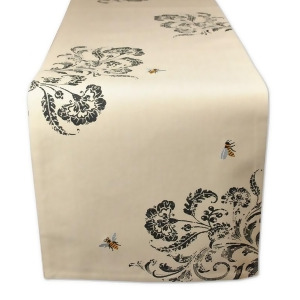 70 Whimsical Light Beige Black Floral Print w/ Embroidered Bees DecorativeTable Runner - All