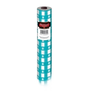 100' Teal and White Gingham Disposable Plastic Banquet Party Table Roll - All