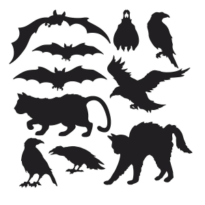 Club Pack of 120 Black Cats Bats and Birds Halloween Silhouettes Cutout Decorations - All
