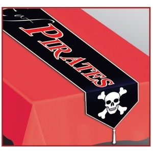 Club Pack of 12 Black Red and White Beware of Pirates Table Top Runner Party Decorations 6' - All