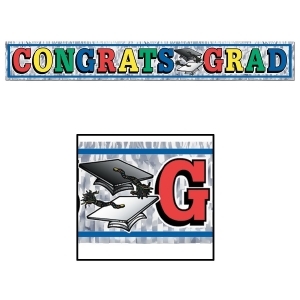 Club Pack of 12 Metallic Multi-Colored Congrats Grad Fringe Banner Hanging Decorations 5' - All