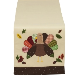64 Light Beige and Brown Festive Patchwork Turkey Decorative Thanksgiving Table Runner - All