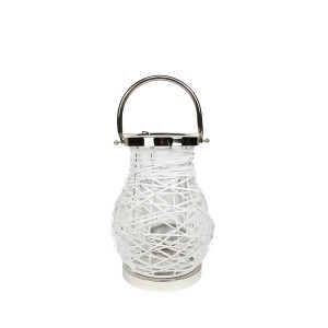13.5 Modern White Decorative Woven Iron Pillar Candle Lantern with Glass Hurricane - All
