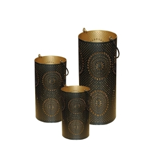 Set of 3 Black and Gold Decorative Floral Cut-Out Pillar Candle Lanterns 12.5 - All