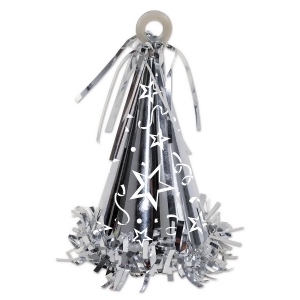 Club Pack of 12 Silver Party Hat Balloon Weight Decorative Birthday Centerpieces 6 oz. - All