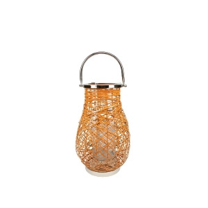 13.5 Modern Orange Decorative Woven Iron Pillar Candle Lantern with Glass Hurricane - All