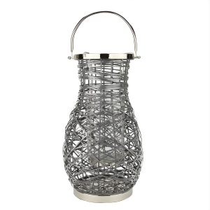 18.5 Modern Gray Decorative Woven Iron Pillar Candle Lantern with Glass Hurricane - All