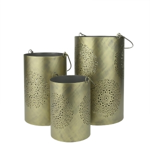 Set of 3 Gray and Gold Decorative Floral Cut-Out Pillar Candle Lanterns 10 - All