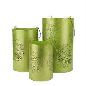 Set of 3 Green and Gold Decorative Floral Cut-Out Pillar Candle Lanterns 10 - All