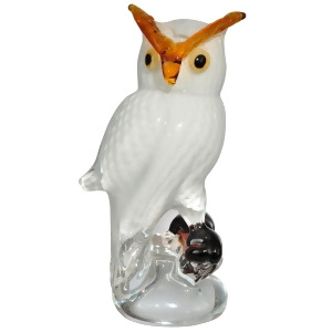 10.25 Snowy White and Amber Owl Art Decorative Hand Blown Glass Figurine - All