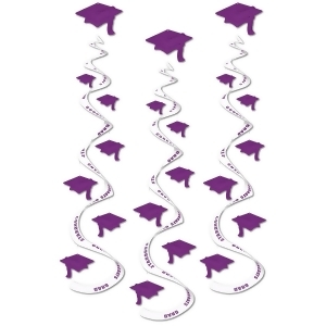 Club Pack of 18 Printed Purple Congrats Grad Hanging Whirl Decorations 30 - All