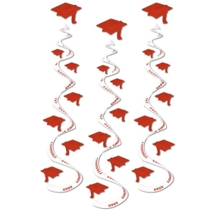 Club Pack of 18 Printed Red Congrats Grad Hanging Whirl Decorations 30 - All