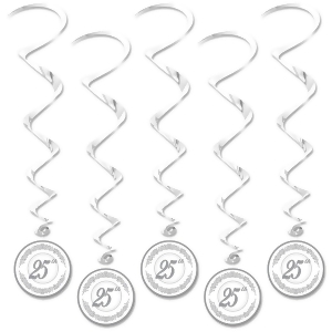 Club Pack of 30 Metallic Silver Anniversary Whirl Hanging Decorations 40 - All
