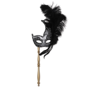 Club Pack of 12 Elegantly Glittered Silver and Black Feathered Mardi Gras Masquerade Masks - All