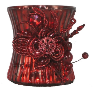 Set of 2 Cranberry Red Mercury Glass Votive Candle Holders with Beaded Clusters - All