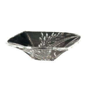 13.25 Clear Leaf Embossed Decorative Hand Cut Crystal Glass Bowl - All
