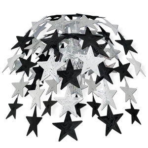 Club Pack of 12 Hanging Metallic Black and Silver Star Cascade Party Decorations 24 - All