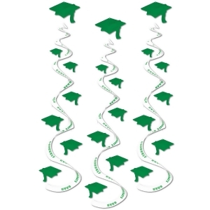 Club Pack of 18 Printed Green Congrats Grad Hanging Whirl Decorations 30 - All