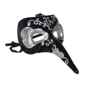 Club Pack of 12 Elegant Black and Silver Long Nose Mardi Gras Masquerade Masks - All