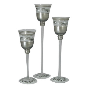 Set of 3 Pewter Vine Hand Painted Stemmed Votive Candle Holders 12 - All