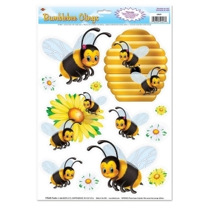 Club Pack of 144 Black and Yellow Springtime Bumblebee Window Cling Decorations 17 - All