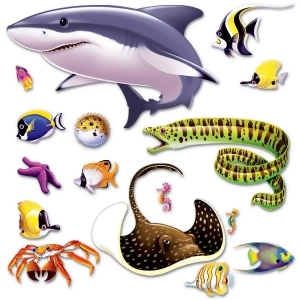 Club Pack of 192 Marine Life Fish Shark and Seahorse Nautical Wall Decorations 51 - All