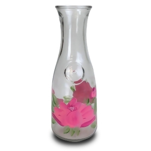 Pink Peony Floral Hand Painted Glass Beverage Carafe 34 Ounces - All