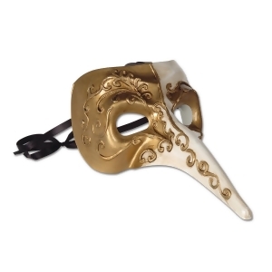 Club Pack of 12 Elegant Gold and Ivory Long Nose Mardi Gras Masquerade Masks - All