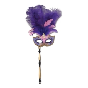 Club Pack of 12 Elegant Pink and Purple Feathered Mardi Gras Masquerade Masks - All