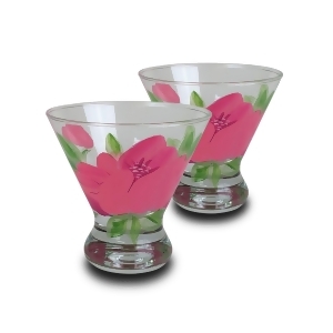 Set of 2 Pink Peony Hand Painted Cosmopolitan Wine Dessert Glasses 8.25 Ounces - All